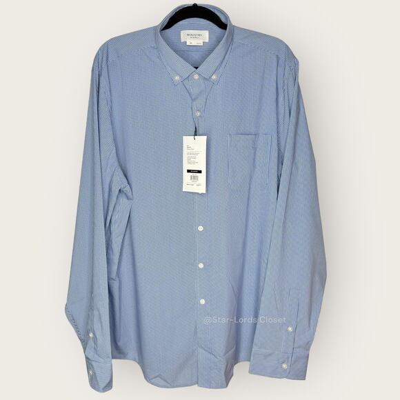 Ministry of Supply Gemini Shirt Long Sleeve Button Down Solid Blue Men's XXL NWT - Picture 1 of 9